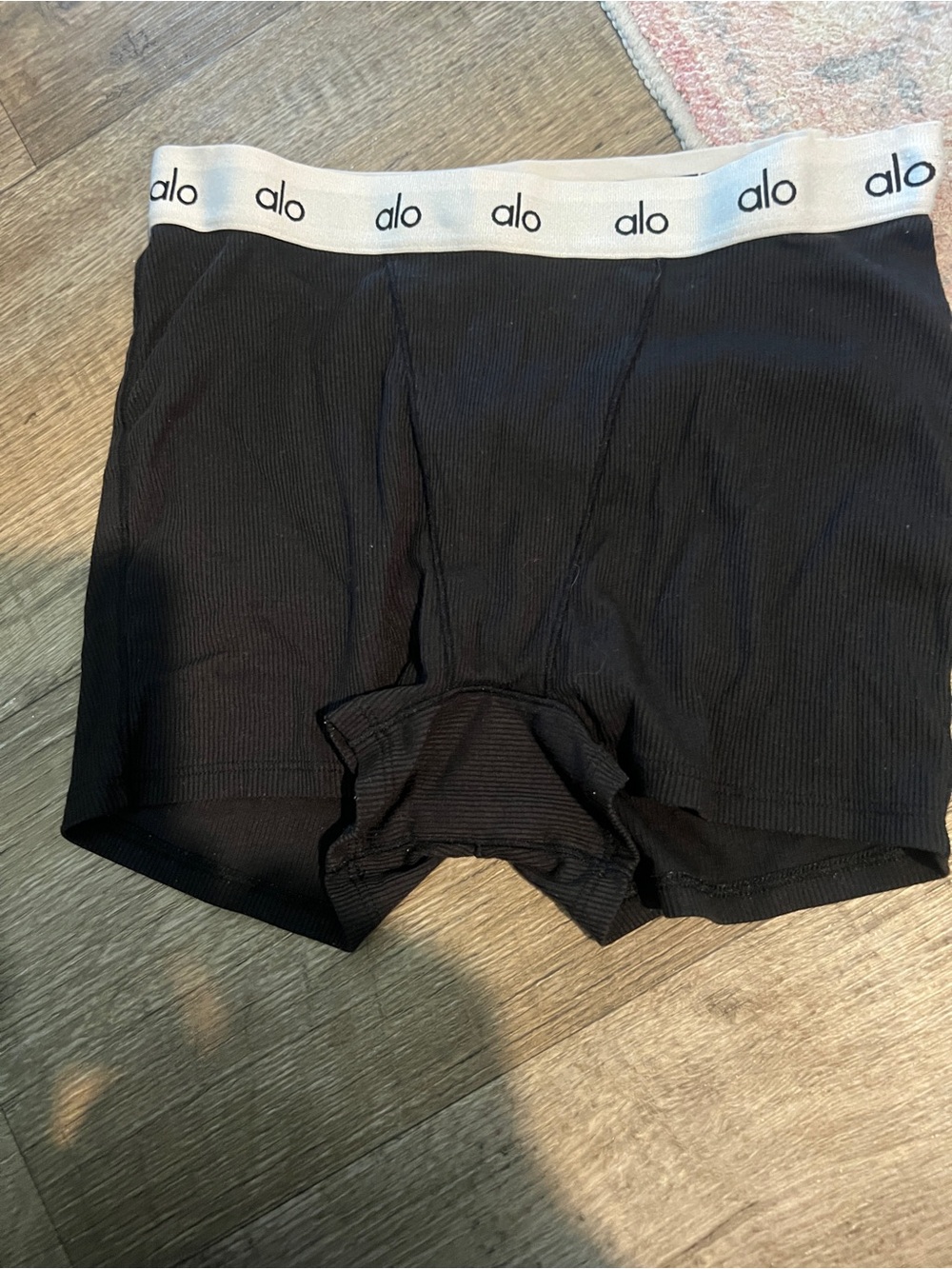 Black Ribbed Boxer Briefs with White Logo Waistband - Picture 3 of 8